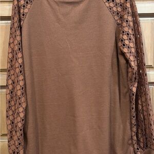 Brown Long Sleeve Geometric Sweatshirt